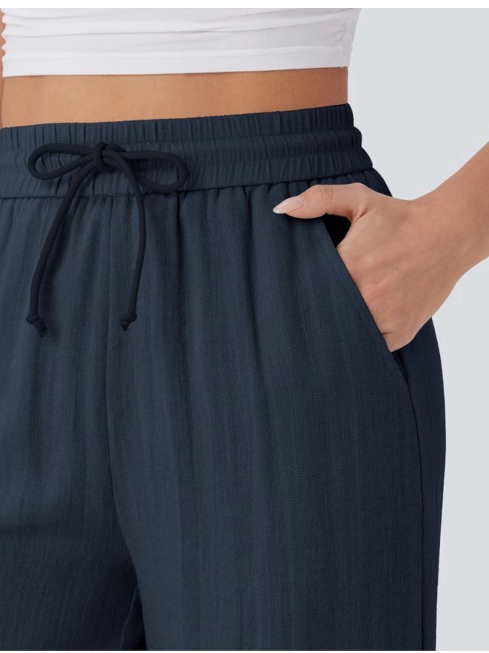 HALARA Navy Wide-Leg Drawstring Pants - Picture 3 of 6